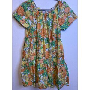 Peyton Parker Orange Citrus Fruit Floral Ruffle Mini Dress Jr. Plus Size 2XL